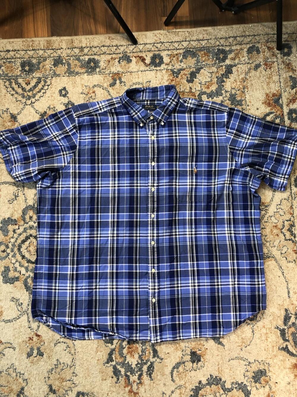 Polo Ralph Lauren Shirt Mens Big 3X Blue Plaid Short Sleeve Button Down Pony